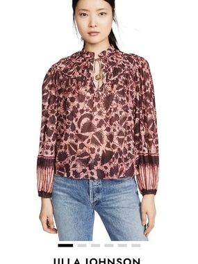 Ulla Johnson Rose and Chocolate Printed Tie-Neck Blouse